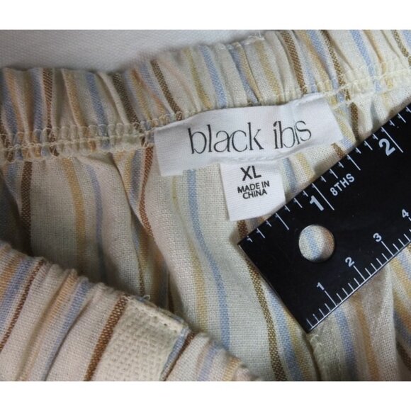 Black Ibis Striped Linen Blend Wide Leg Pants Women’s XL Beige Tan Blue Neutral - Picture 7 of 8
